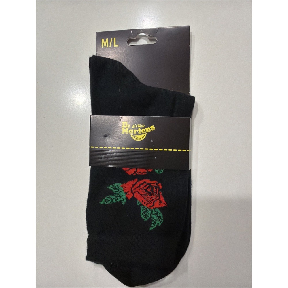 Dr Martens AC929001 Vonda Short Sock Black Rose Floral Cotton Blend M/L NWT